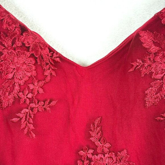 Guess Embroidered Floral Layered Lace Asymmetrical Mini Slip Dress Womens 8 Red - Picture 3 of 11